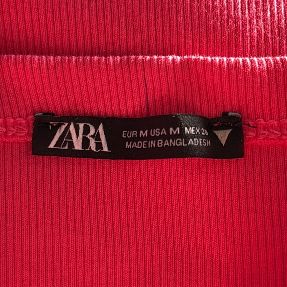Zara Ribbed Mini Dress Womens Medium Large Camellia Pink Bodycon Fitted Stretch - Picture 6 of 7